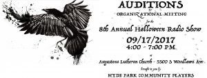 Auditions for AN EVENING OF HORROR AND SUSPENSE! Sunday, September 17 from 4-7pm at Augustana Lutheran Church